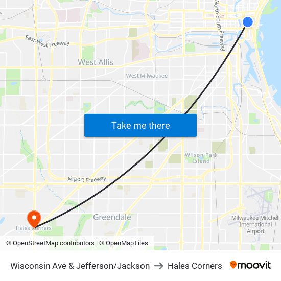Wisconsin Ave & Jefferson/Jackson to Hales Corners map