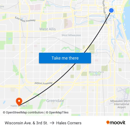 Wisconsin Ave. & 3rd St. to Hales Corners map