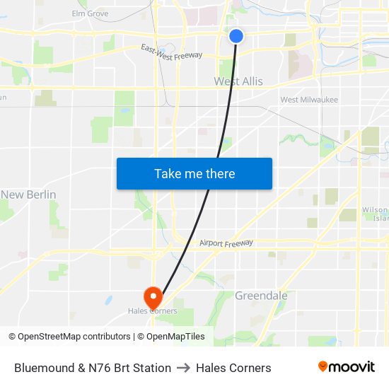 Bluemound & N76 Brt Station to Hales Corners map