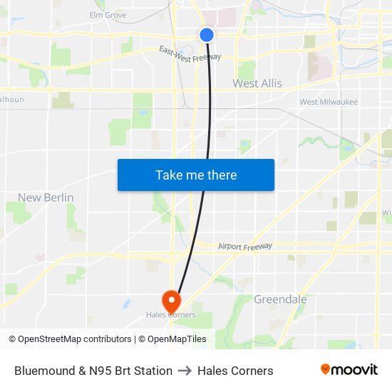 Bluemound & N95 Brt Station to Hales Corners map