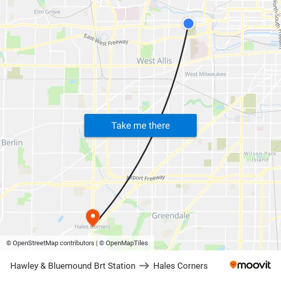 Hawley & Bluemound Brt Station to Hales Corners map