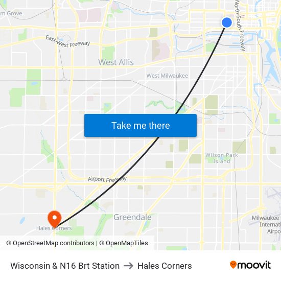 Wisconsin & N16 Brt Station to Hales Corners map