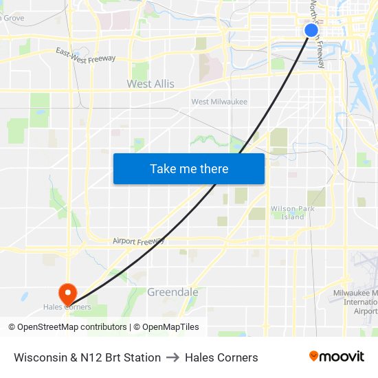Wisconsin & N12 Brt Station to Hales Corners map