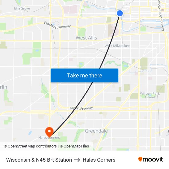 Wisconsin & N45 Brt Station to Hales Corners map