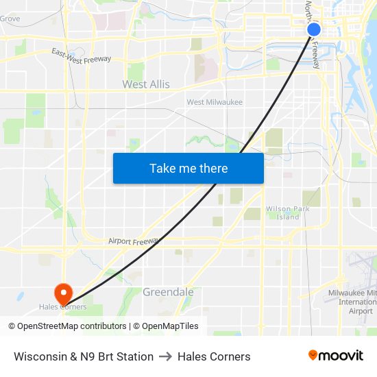 Wisconsin & N9 Brt Station to Hales Corners map