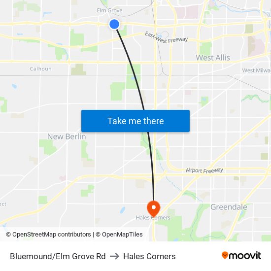 Bluemound/Elm Grove Rd to Hales Corners map