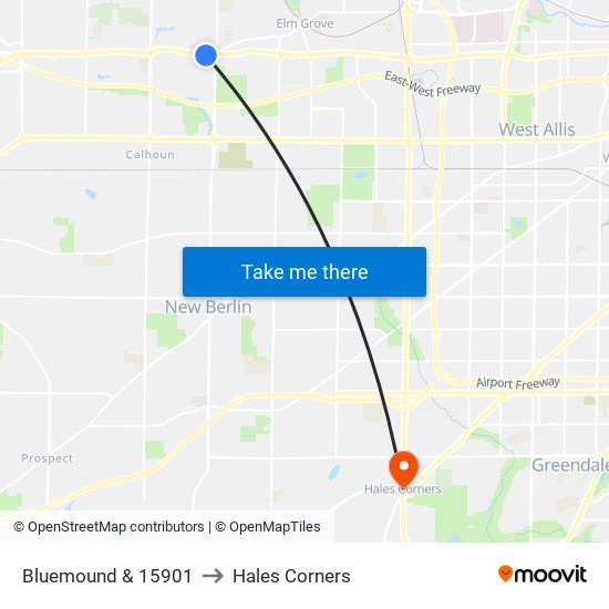 Bluemound & 15901 to Hales Corners map