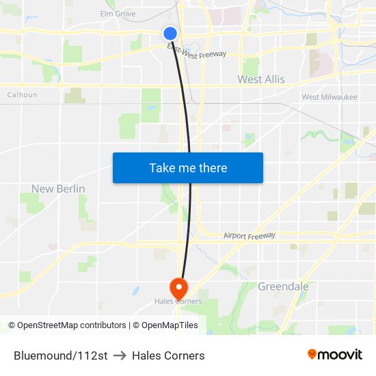 Bluemound/112st to Hales Corners map