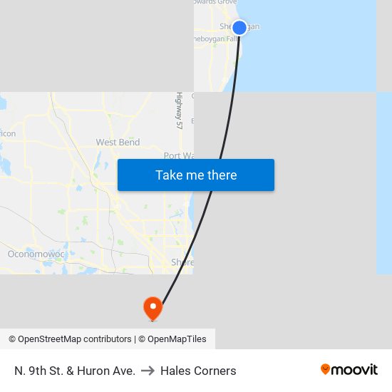 N. 9th St. & Huron Ave. to Hales Corners map