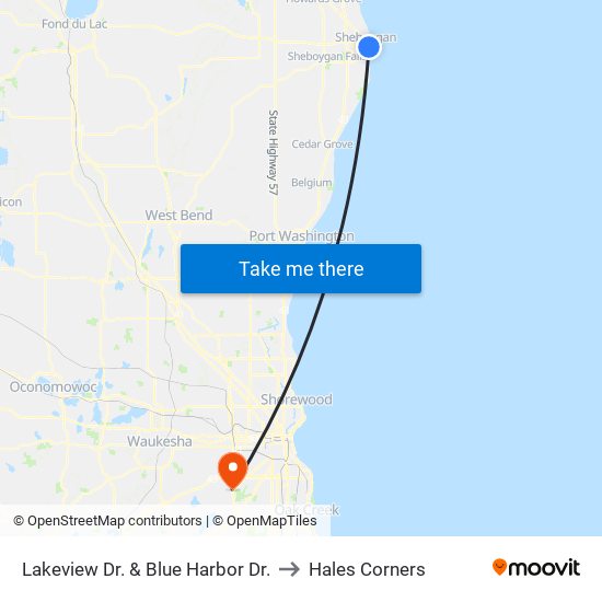 Lakeview Dr. & Blue Harbor Dr. to Hales Corners map