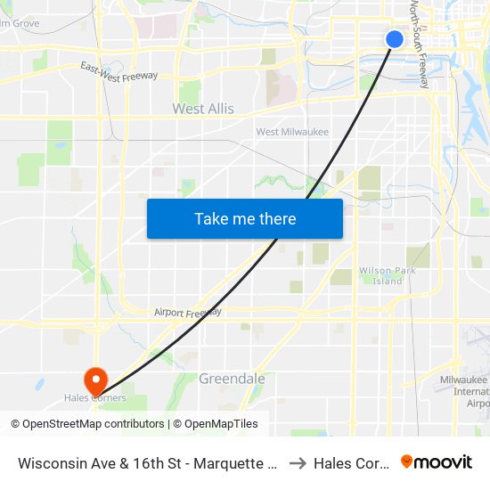 Wisconsin Ave & 16th St - Marquette University to Hales Corners map