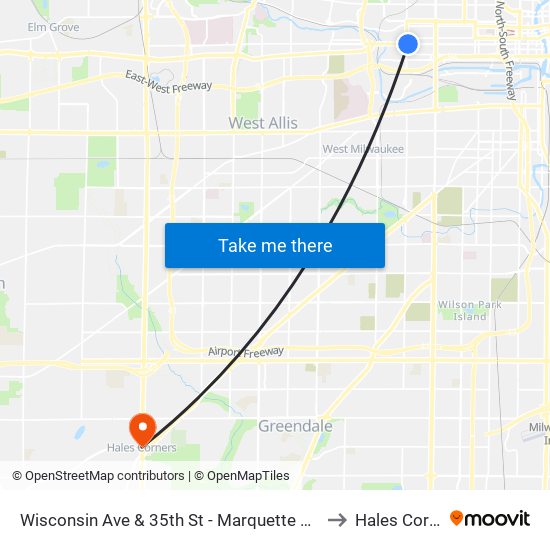 Wisconsin Ave & 35th St - Marquette High School to Hales Corners map