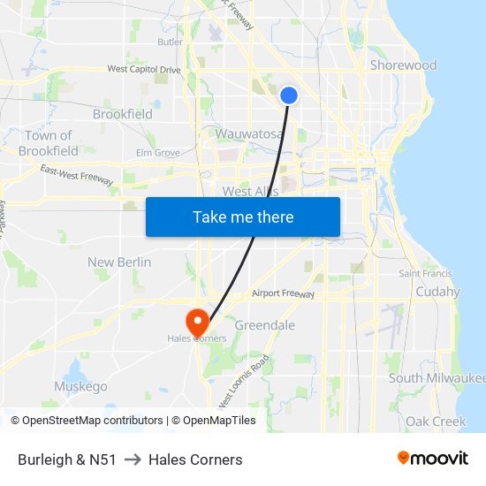 Burleigh & N51 to Hales Corners map