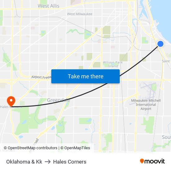 Oklahoma & Kk to Hales Corners map