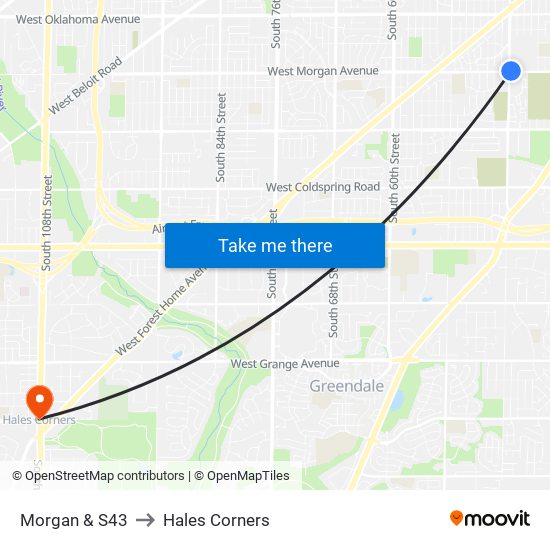 Morgan & S43 to Hales Corners map