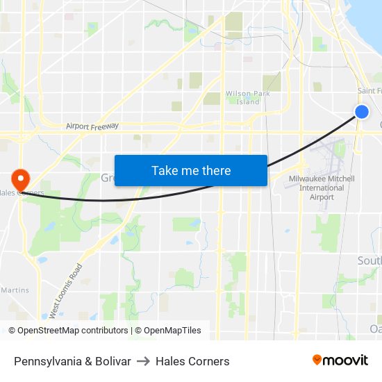 Pennsylvania & Bolivar to Hales Corners map