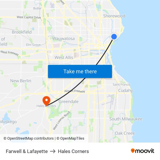 Farwell & Lafayette to Hales Corners map