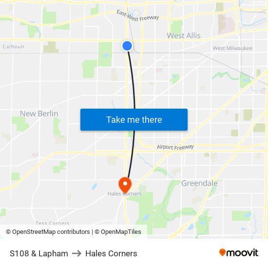 S108 & Lapham to Hales Corners map