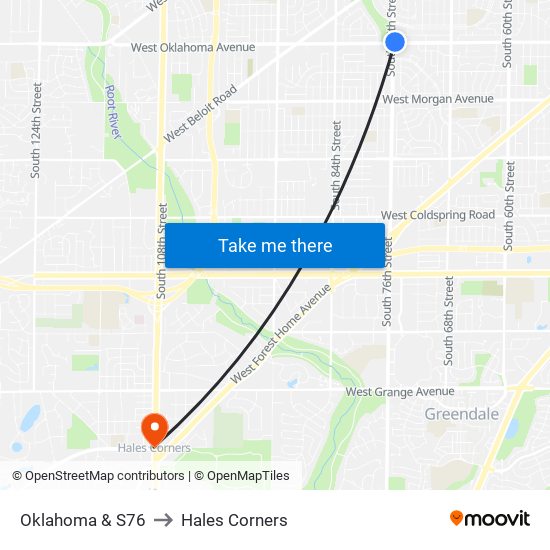 Oklahoma & S76 to Hales Corners map