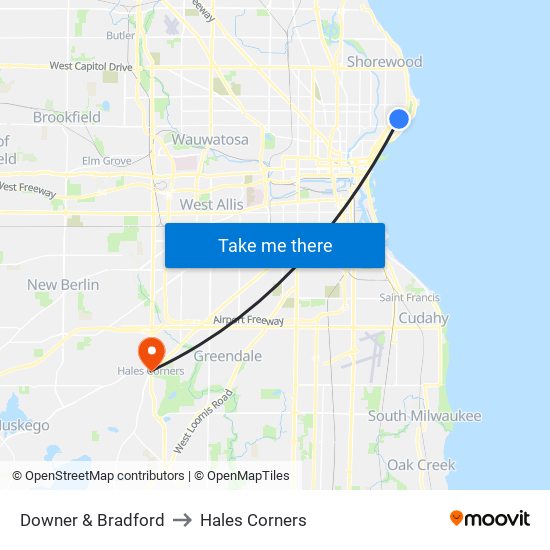 Downer & Bradford to Hales Corners map