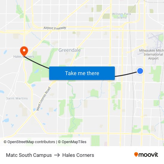 Matc South Campus to Hales Corners map