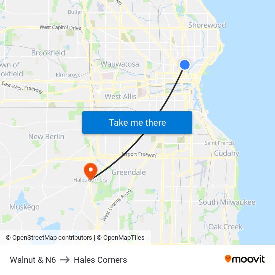 Walnut & N6 to Hales Corners map