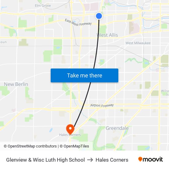 Glenview & Wisc Luth High School to Hales Corners map