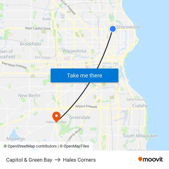 Capitol & Green Bay to Hales Corners map