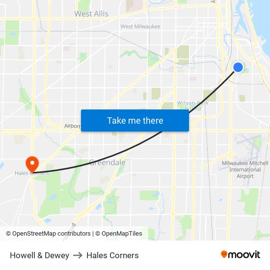 Howell & Dewey to Hales Corners map