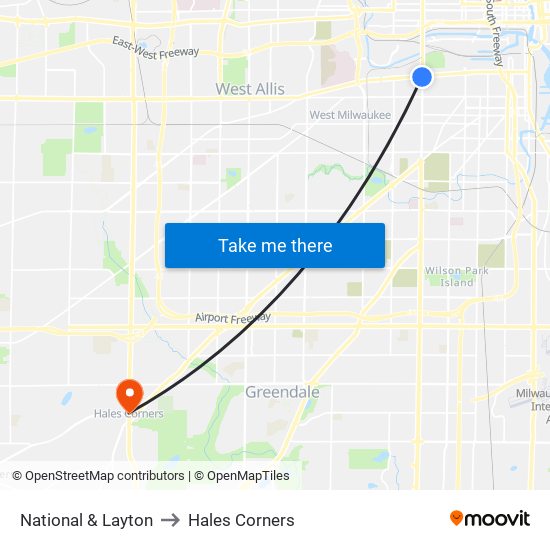 National & Layton to Hales Corners map