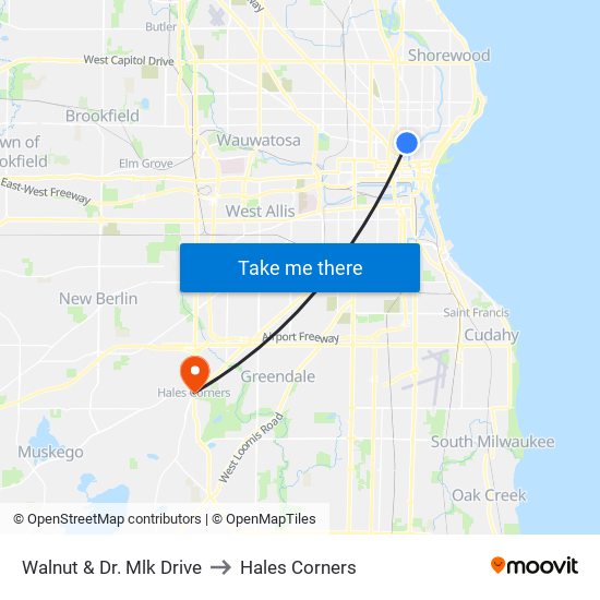 Walnut & Dr. Mlk Drive to Hales Corners map