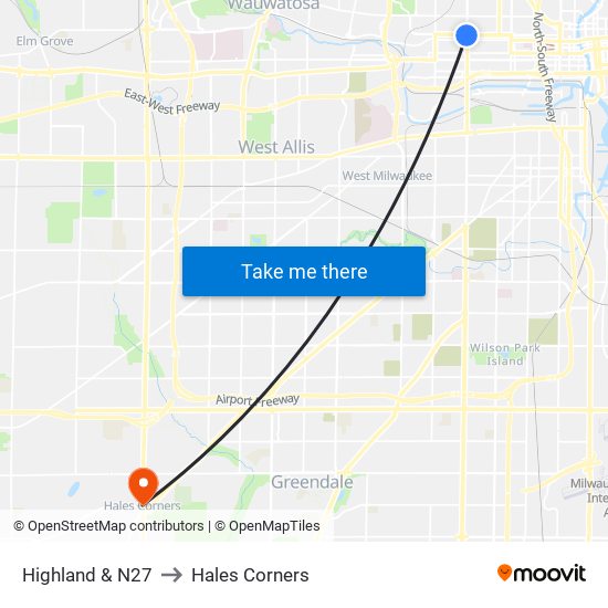 Highland & N27 to Hales Corners map
