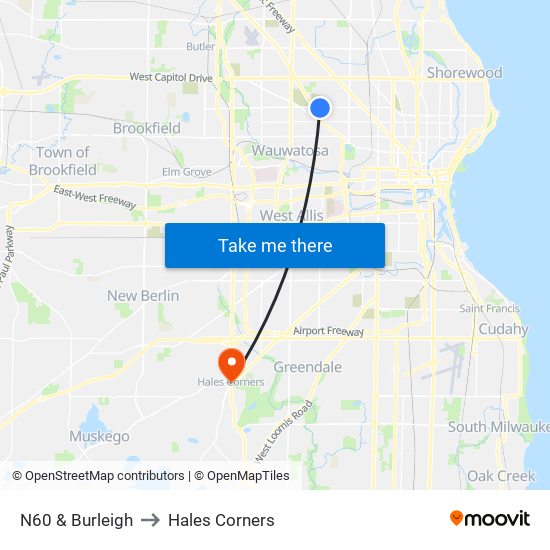 N60 & Burleigh to Hales Corners map