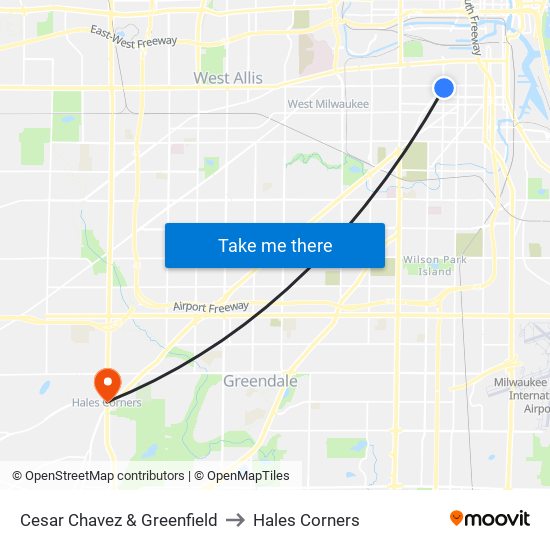 Cesar Chavez  & Greenfield to Hales Corners map