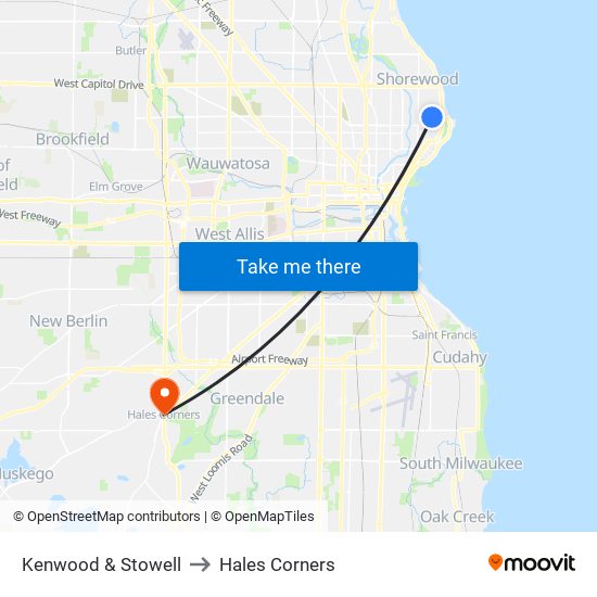 Kenwood & Stowell to Hales Corners map