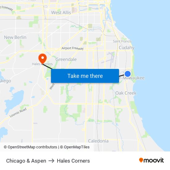 Chicago & Aspen to Hales Corners map