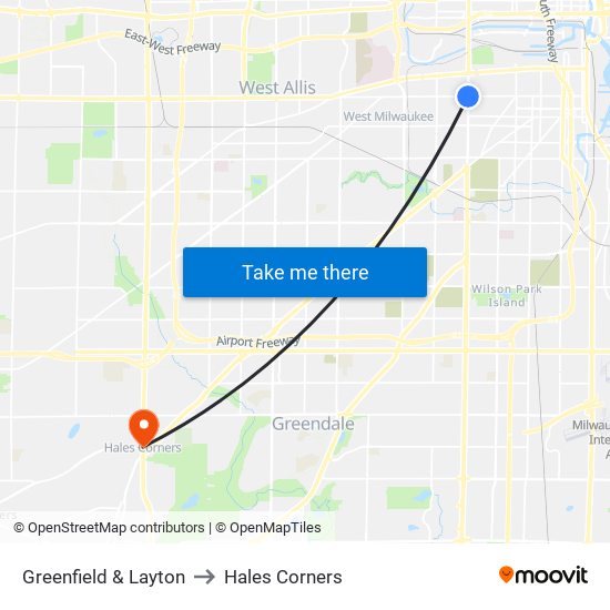 Greenfield & Layton to Hales Corners map