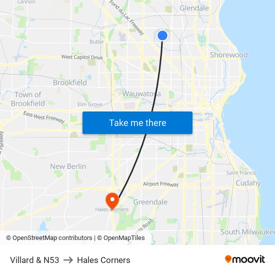 Villard & N53 to Hales Corners map