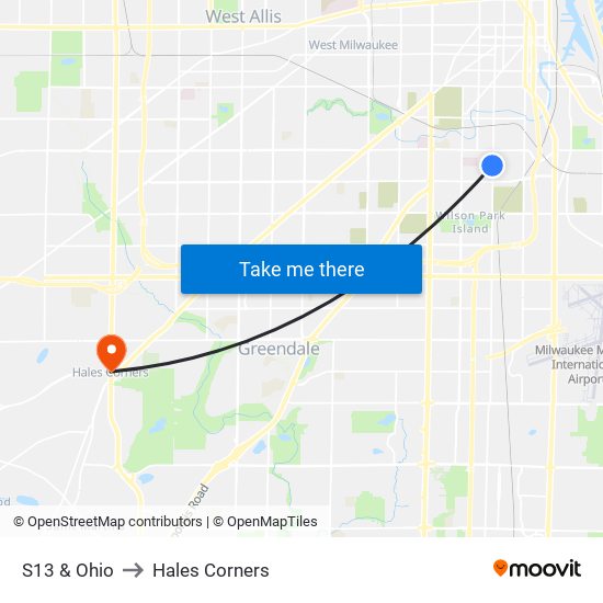 S13 & Ohio to Hales Corners map