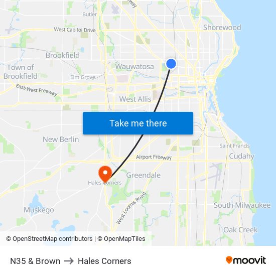 N35 & Brown to Hales Corners map