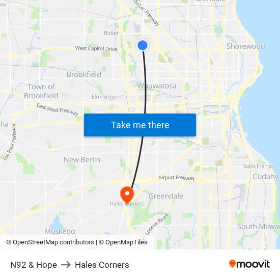 N92 & Hope to Hales Corners map