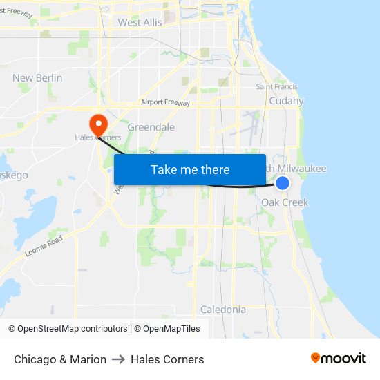 Chicago & Marion to Hales Corners map