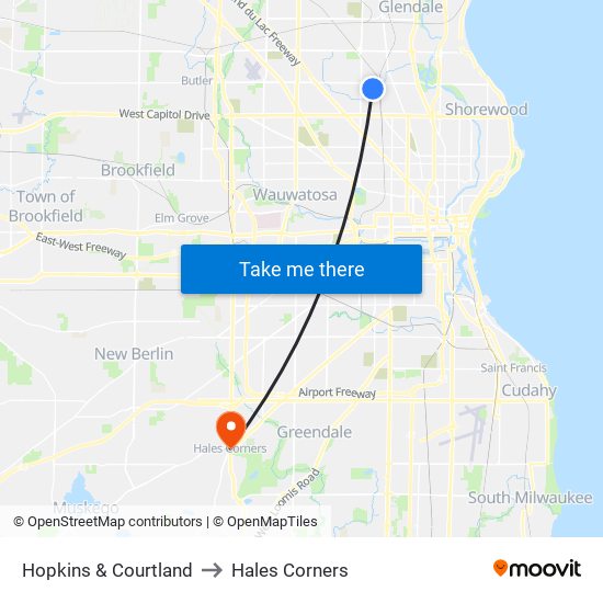 Hopkins & Courtland to Hales Corners map