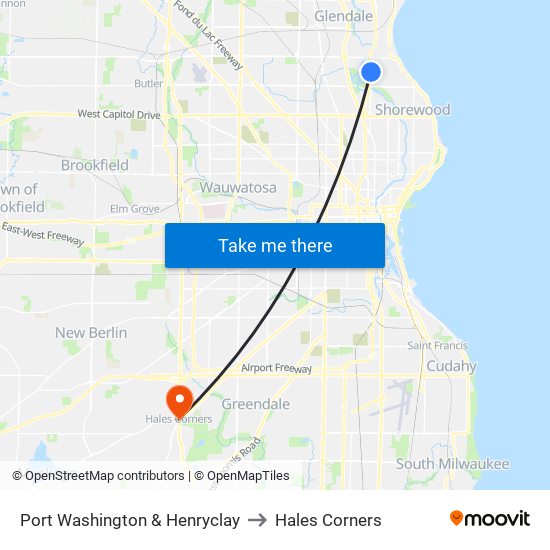 Port Washington & Henryclay to Hales Corners map