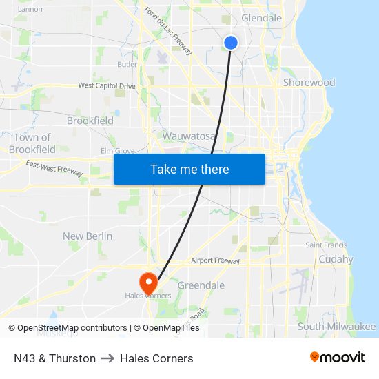 N43 & Thurston to Hales Corners map