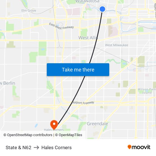 State & N62 to Hales Corners map