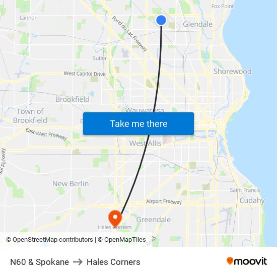 N60 & Spokane to Hales Corners map