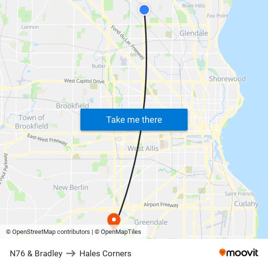 N76 & Bradley to Hales Corners map