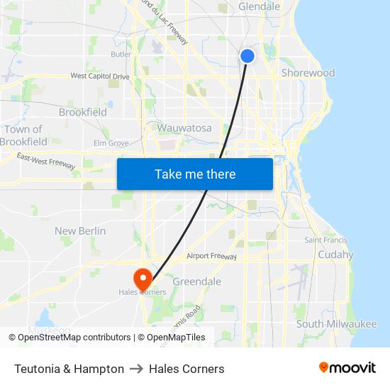 Teutonia & Hampton to Hales Corners map