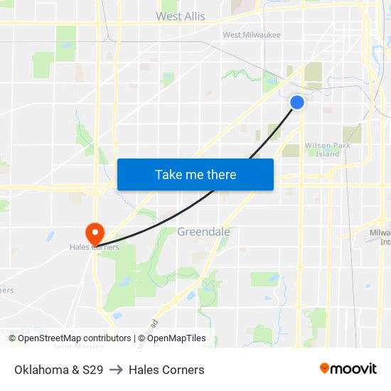 Oklahoma & S29 to Hales Corners map
